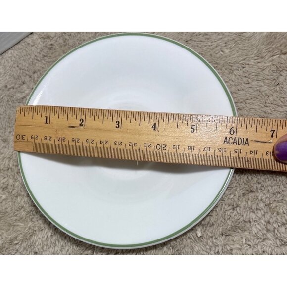 Corelle By Corning Saucer Plate Meadow White Green Trim 6.25" Vintage Set of 2 - Picture 4 of 6